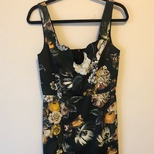 Dark Floral Plunge Neck Midi Dress